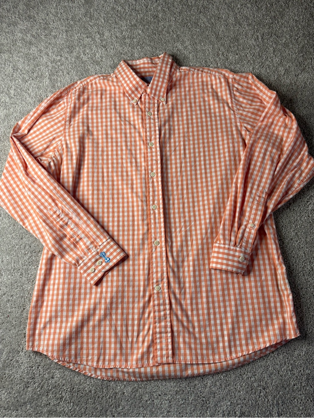 Southern Tide Orange & White Gingham Button-Down Shirt Game Day Shirt Size XL.